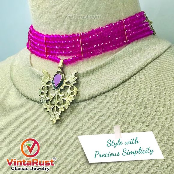 Valentine Special Sale, Beaded Jewelry Set, Beads With Brass Motif Jewelry Set, - Picture 5 of 9